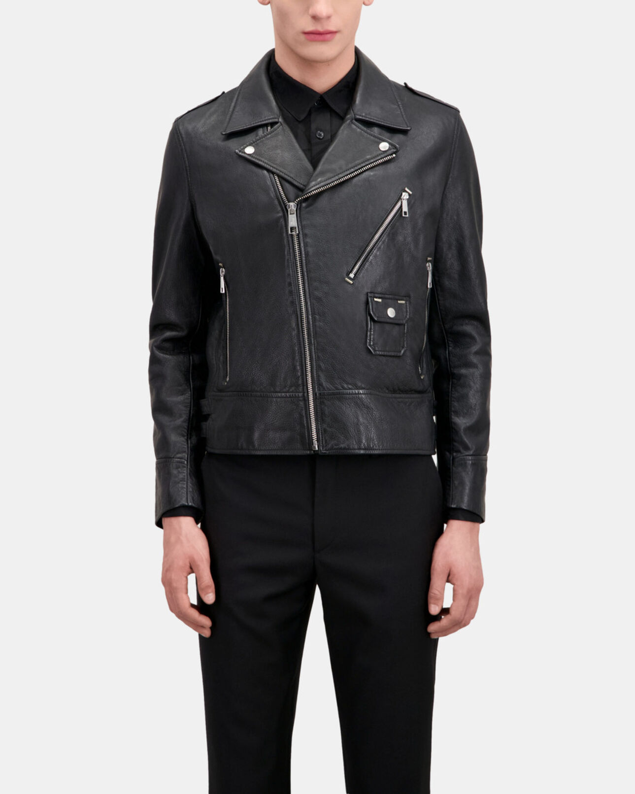 The Kooples HOMME BLACK blouson biker avec studs en cuir noir