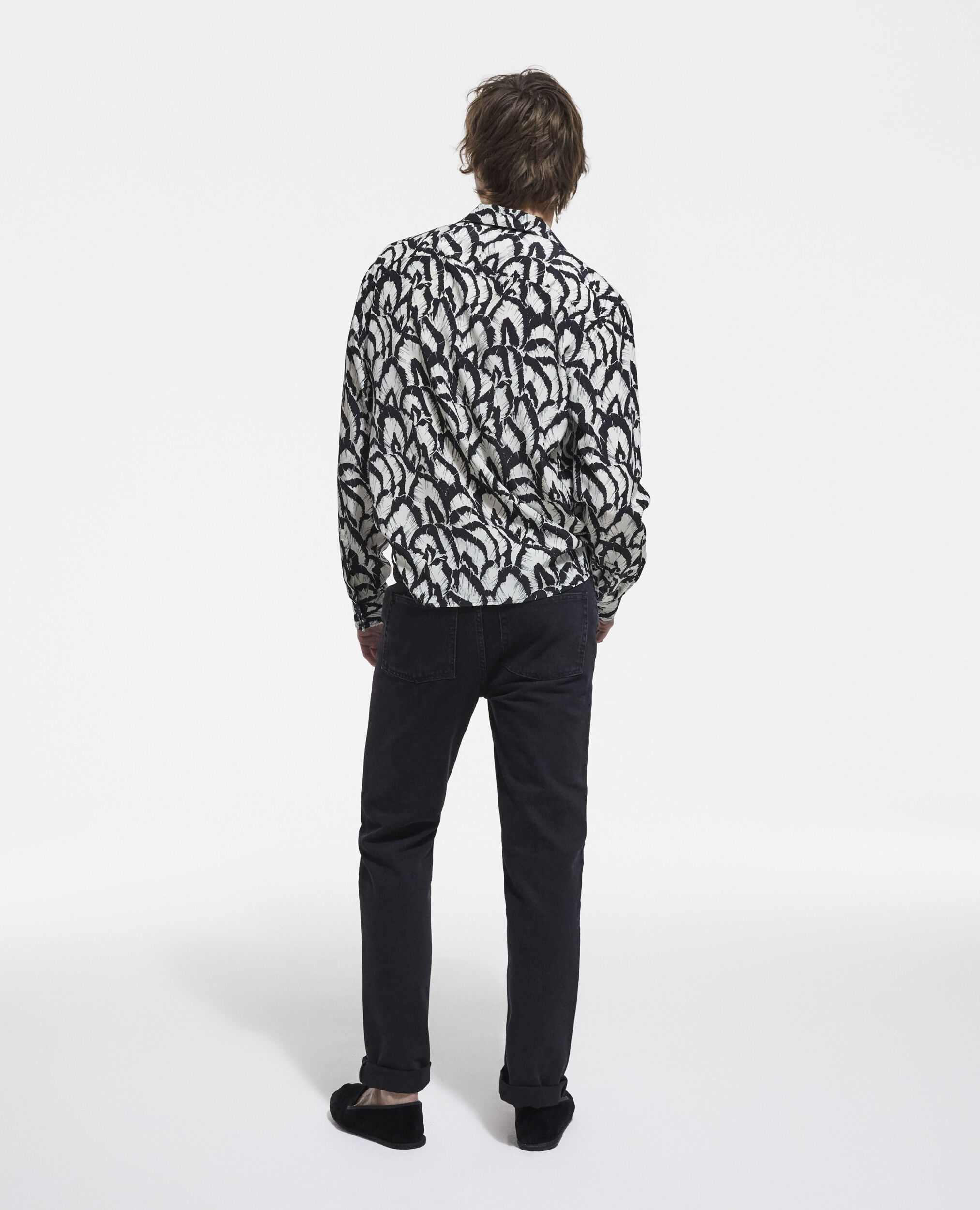 Chemise col hawaïen en soie imprimée, OFF WHITE / BLACK, hi-res image number null