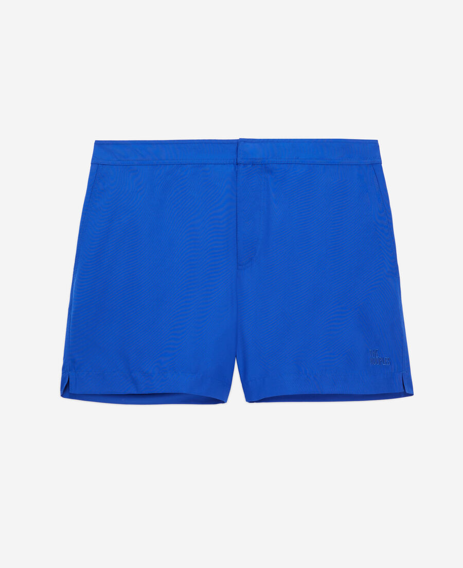 blue swim shorts with logo