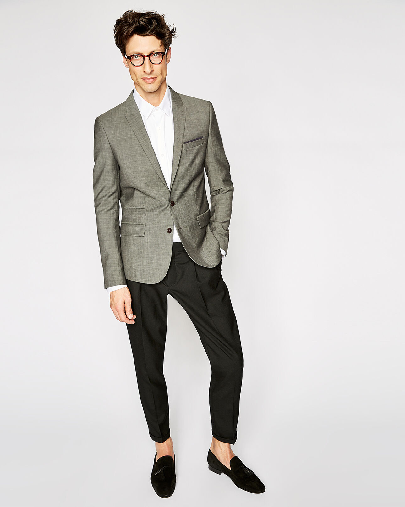 The Kooples MEN GREY BLACK men's grey suit jacket