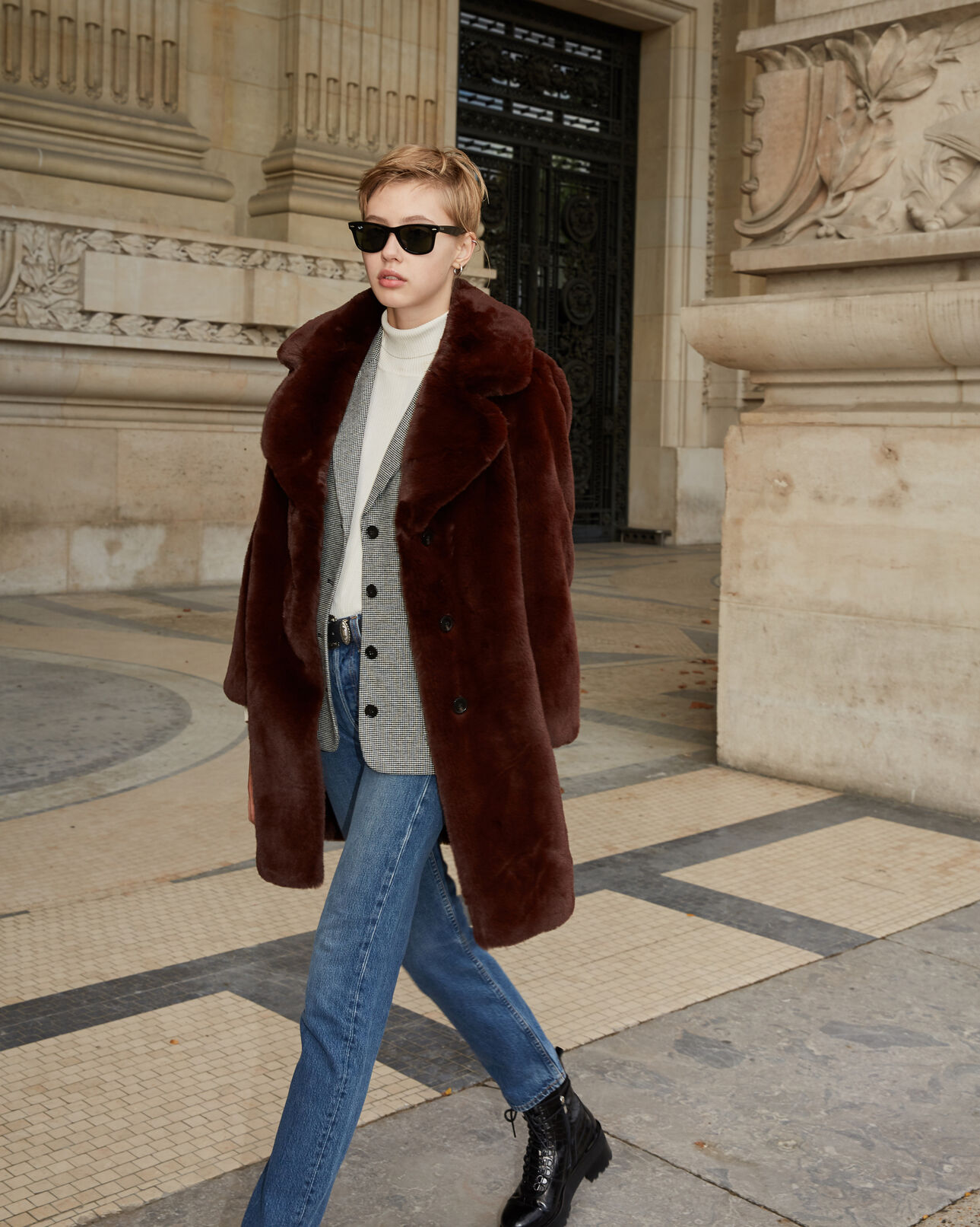 The Kooples WOMEN BROWN long brown faux fur coat