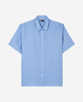 The Kooples H BLUE short-sleeved blue linen shirt