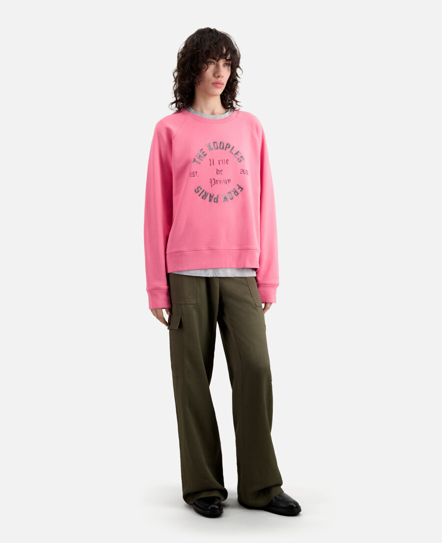 sweatshirt rose avec sérigraphie 11 rue de prony