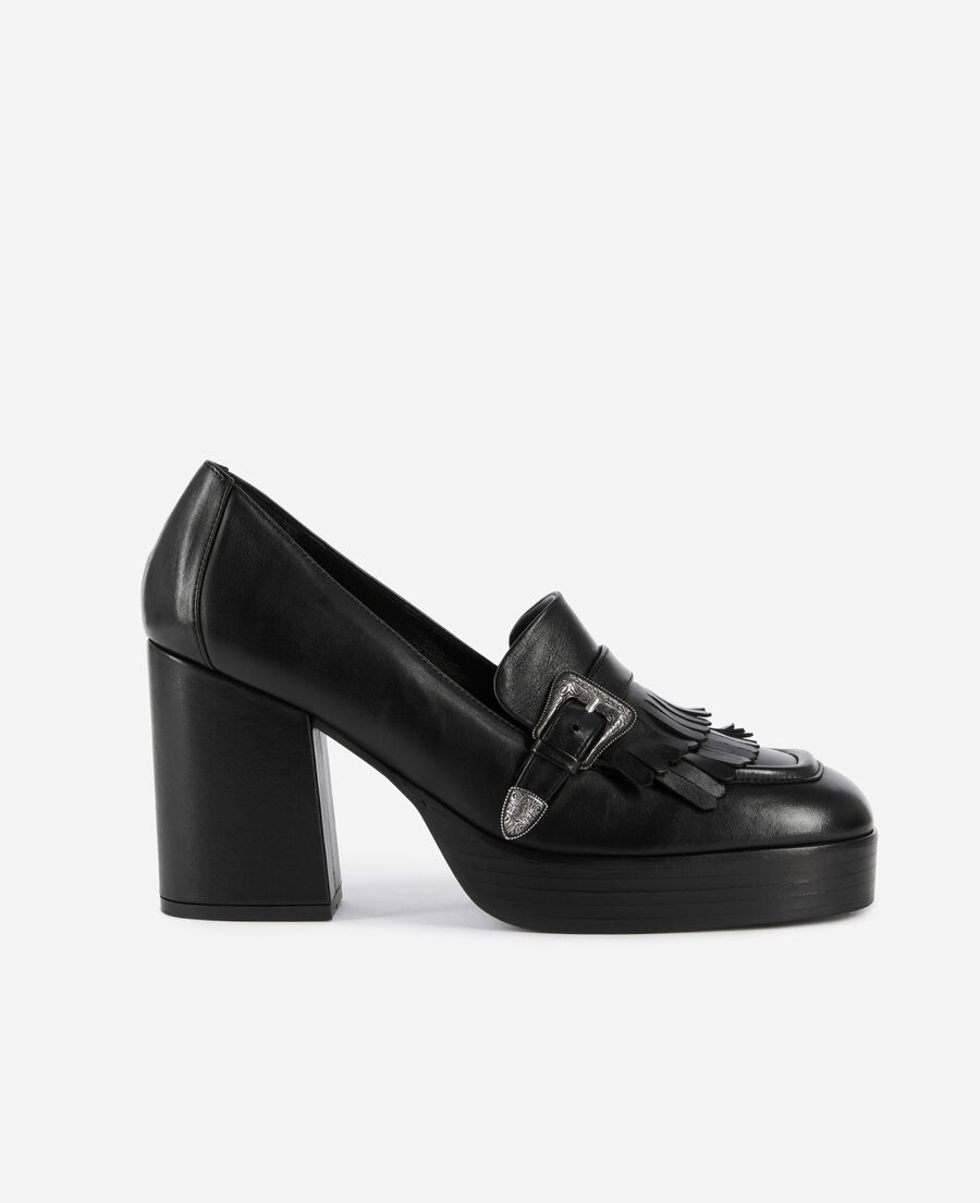 The Kooples FEMME BLACK mocassins &agrave; talons en cuir noirs