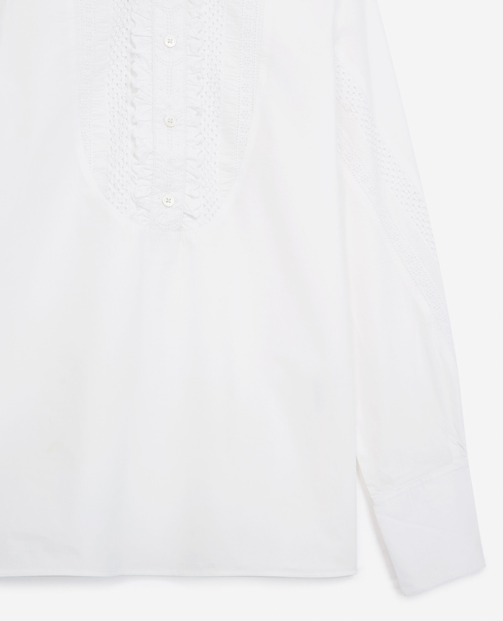 Cotton white shirt with embroidered sleeves, WHITE, hi-res image number null