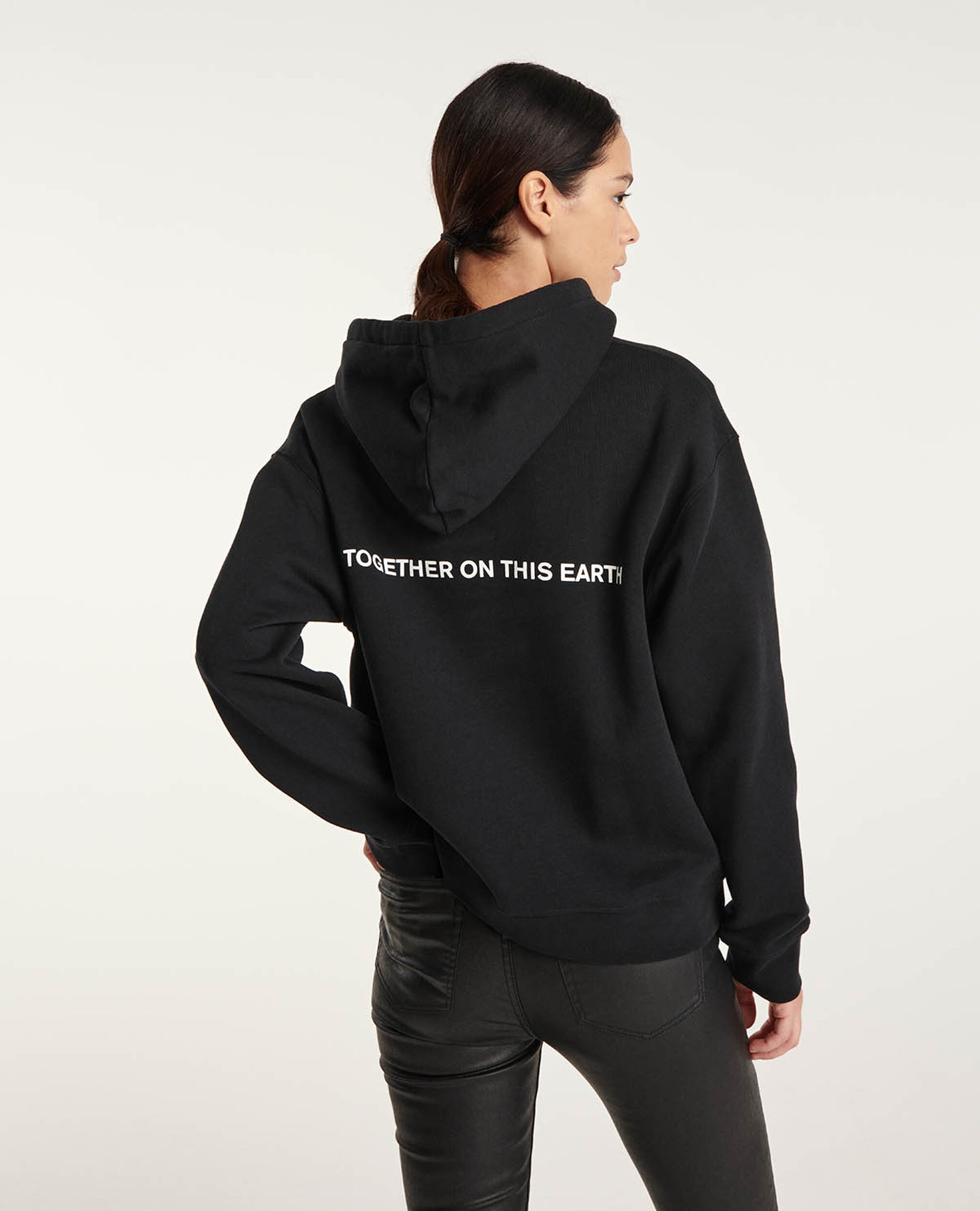 Black hooded sweatshirt with planet logo, BLACK, hi-res image number null