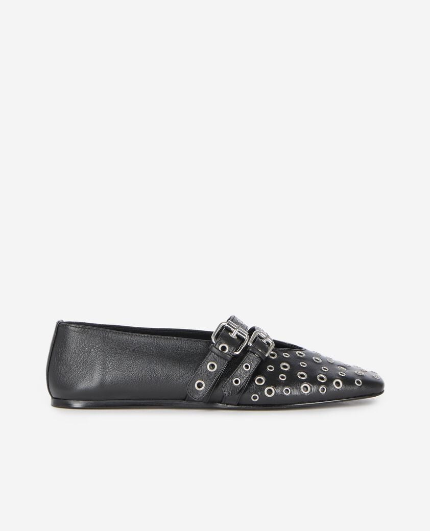 The Kooples DAMEN BLACK schwarze, mit nieten besetzte ballerinas aus leder