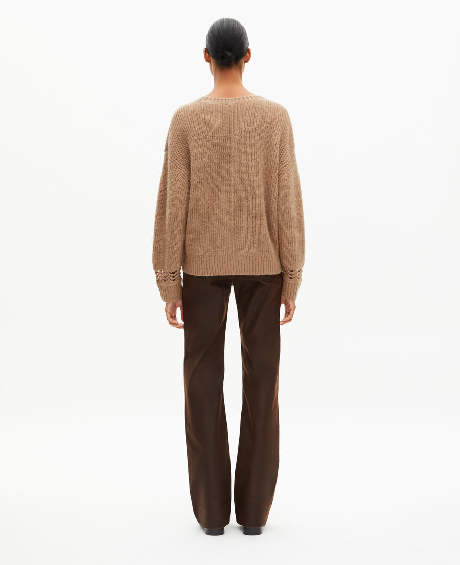 The Kooples WOMEN BROWN-BEIGE camel wool-blend sweater
