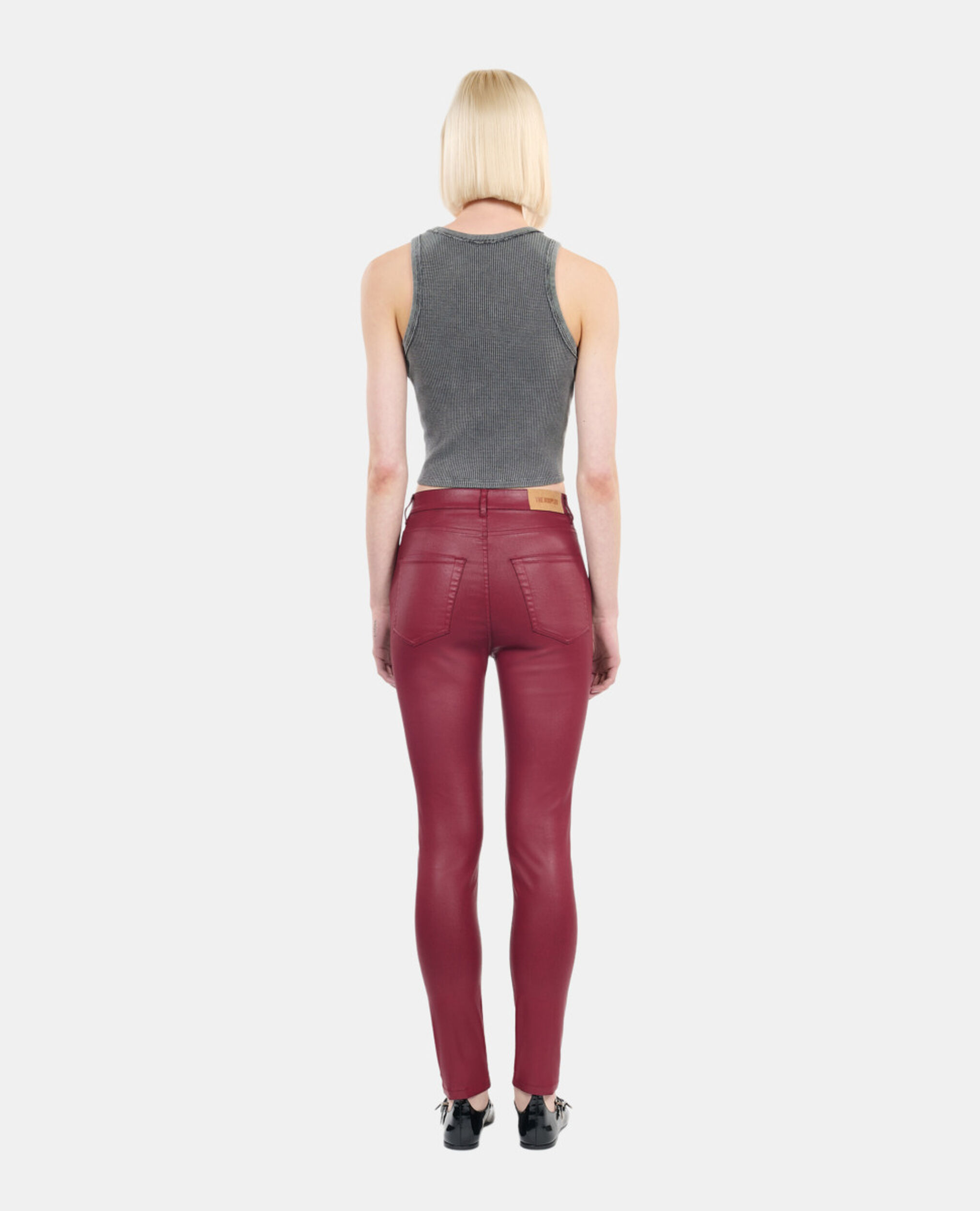 Red leather-effect skinny jeans, DARK RED, hi-res image number null