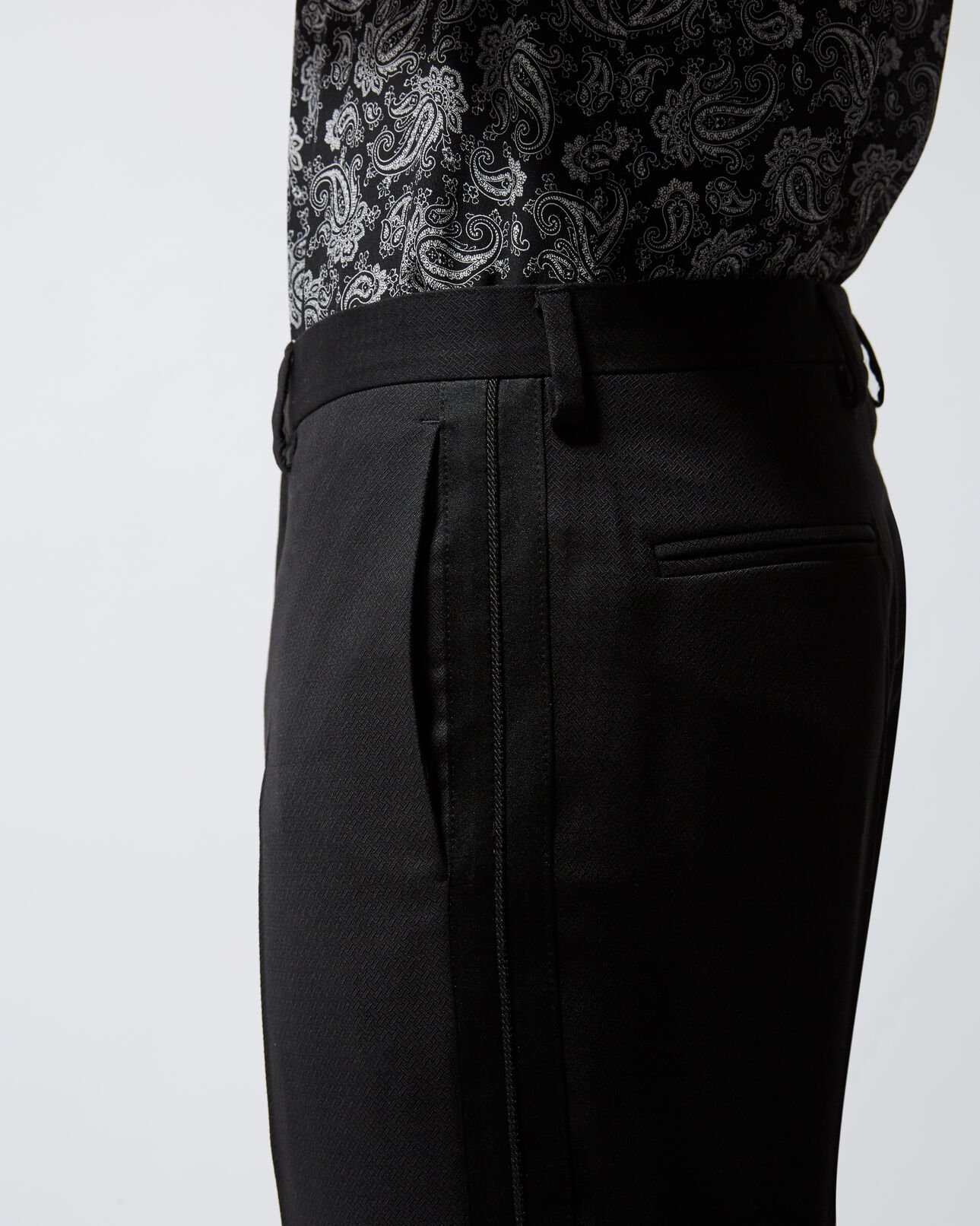 The Kooples HOMME BLACK pantalon costume noir à bande satin