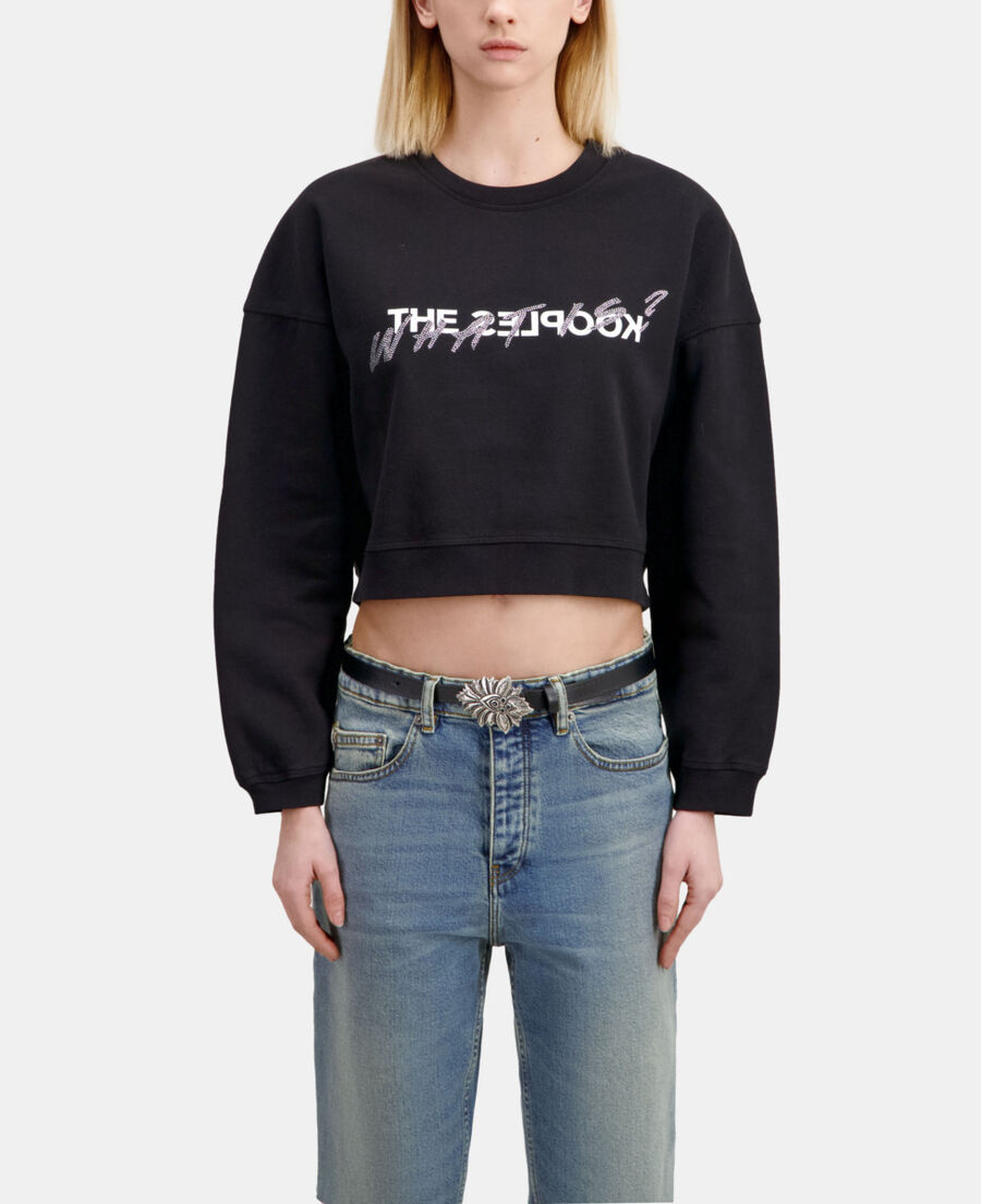 The Kooples FEMME BLACK ceinture fine en cuir noir avec boucle fleur
