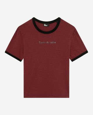 The Kooples DAMEN WINE RED t-shirt mit rotem strass-siebdruck