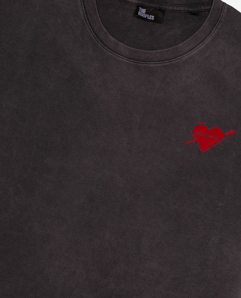 The Kooples WOMEN BLACK WASHED black t-shirt with heart flocking