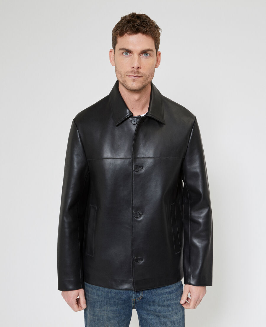 The Kooples HOMME BLACK blouson en cuir &agrave; boutons noir