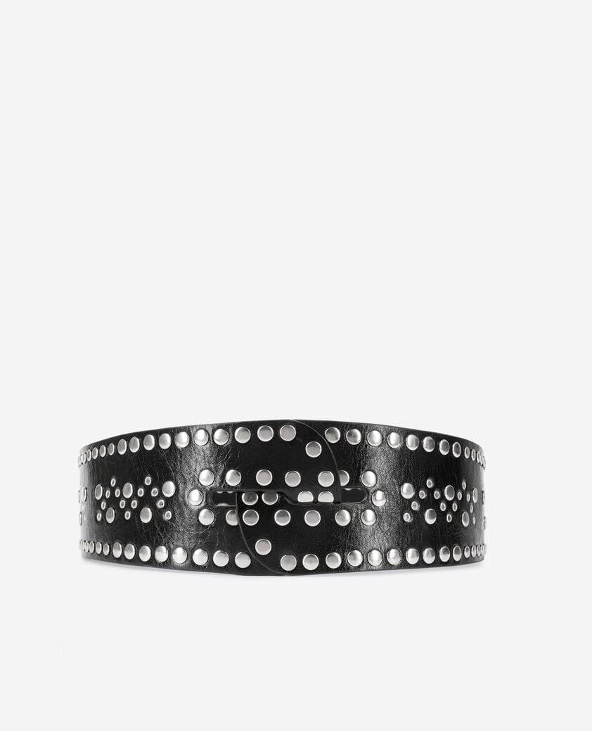 The Kooples F BLACK wide studded black leather belt