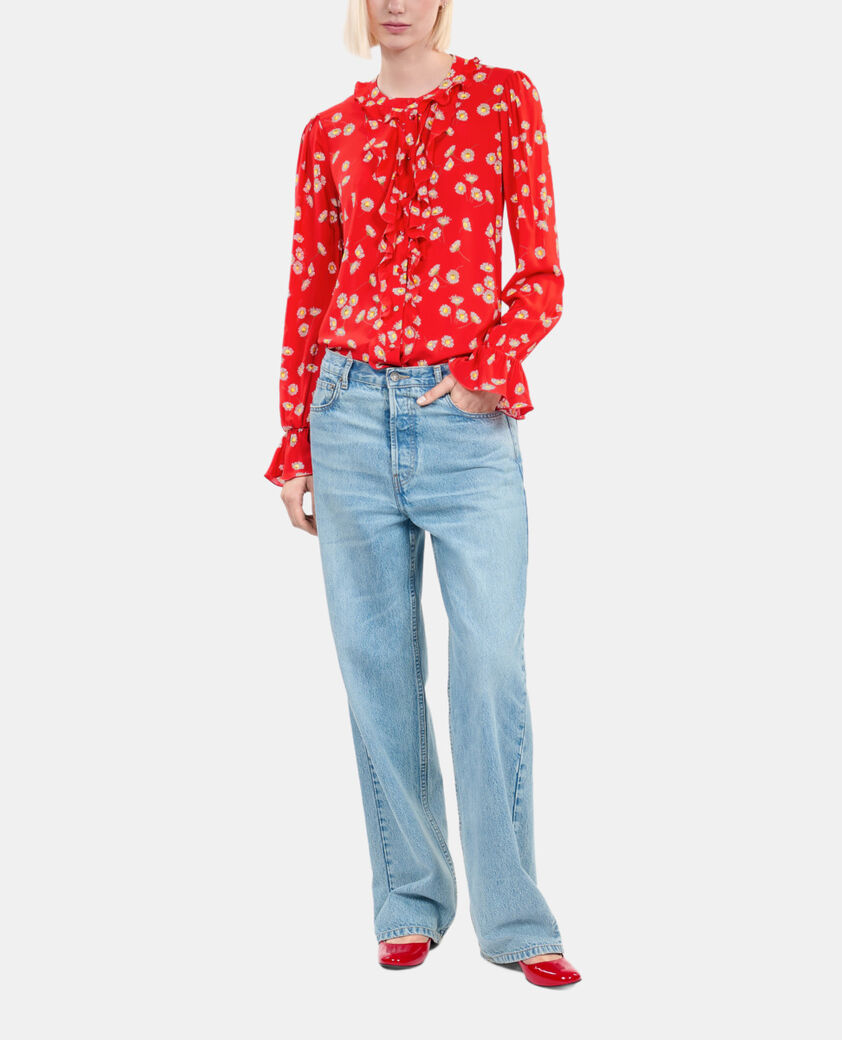 The Kooples MUJER RED / WHITE camisa con estampado floral y volantes