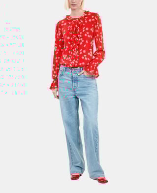 The Kooples FEMME RED / WHITE chemise &agrave; imprim&eacute; fleuri avec volants