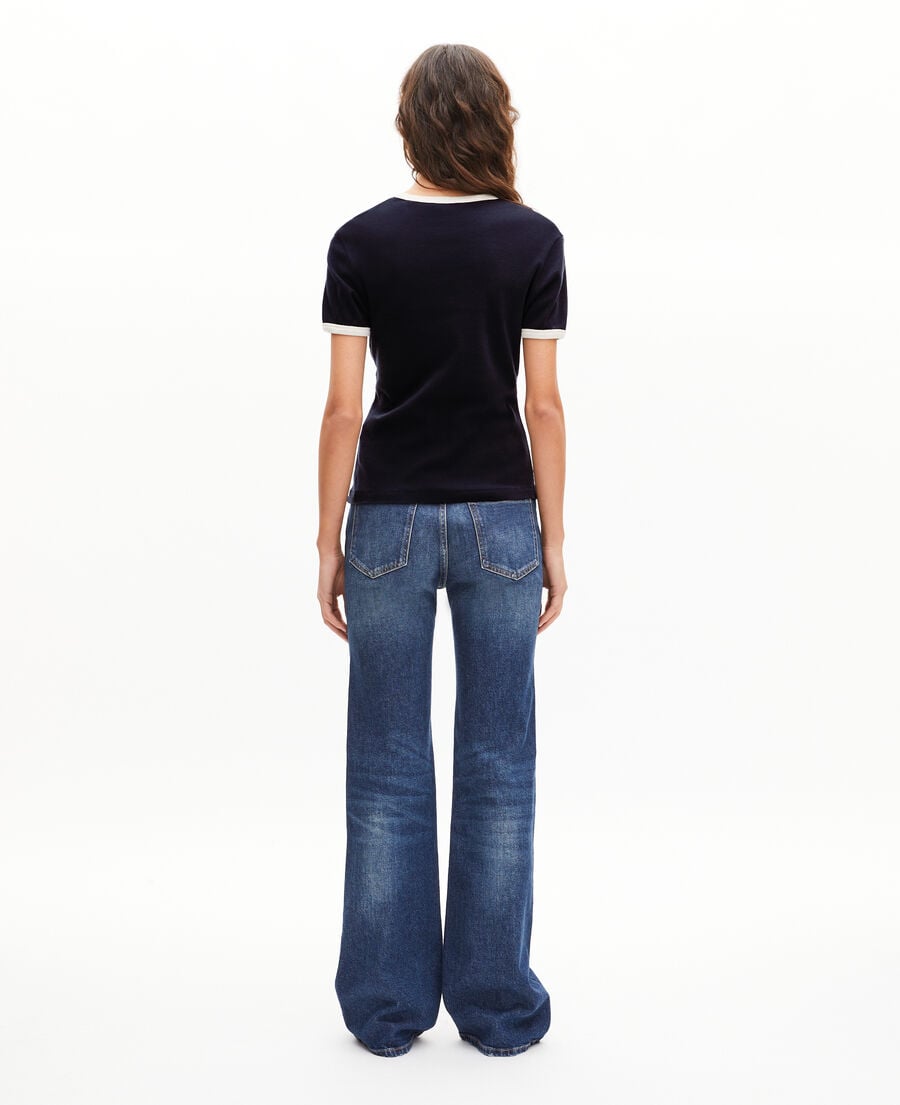 The Kooples FEMME DARK NAVY t-shirt avec s&eacute;rigraphie marine