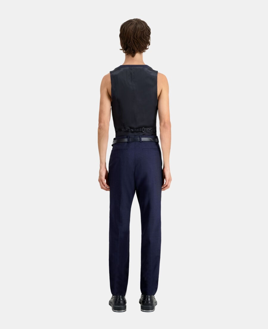 The Kooples HOMME NAVY / BLACK pantalon de costume bleu marine en laine à micro motifs