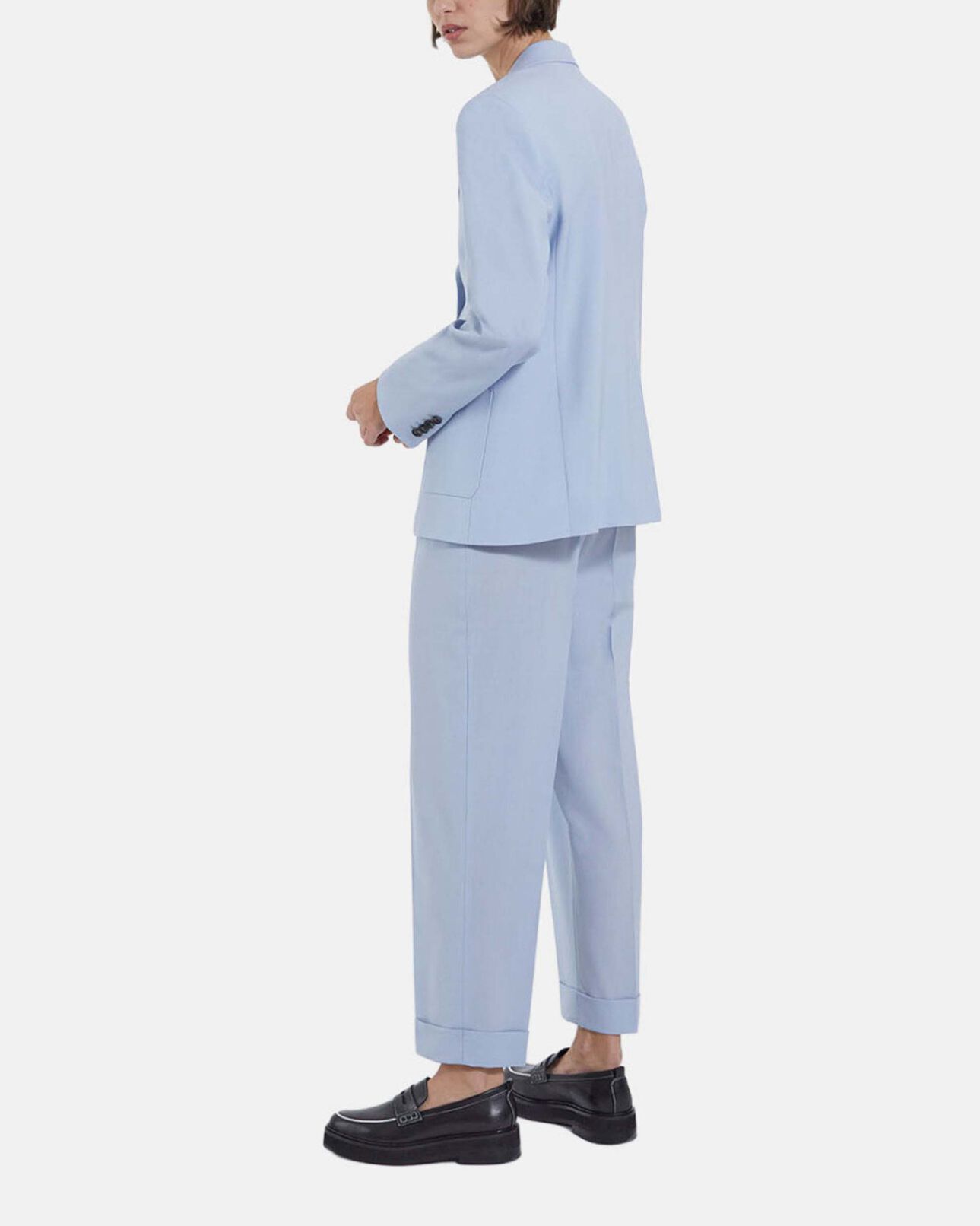 The Kooples WOMEN LIGHT BLUE straight wool sky blue pants with lapels