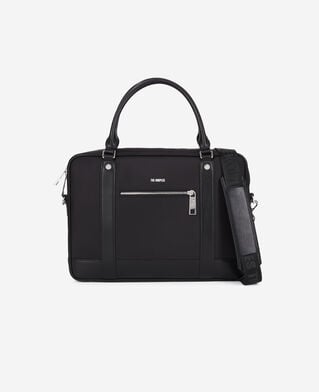 The Kooples MEN BLACK briefcase in black leather and nylon fiber