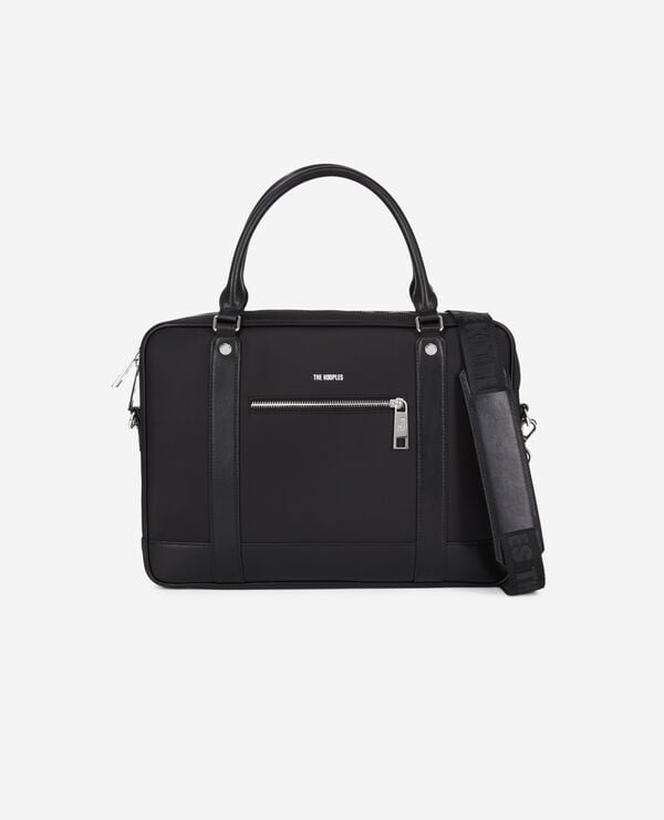 The Kooples MEN BLACK briefcase in black leather and nylon fiber