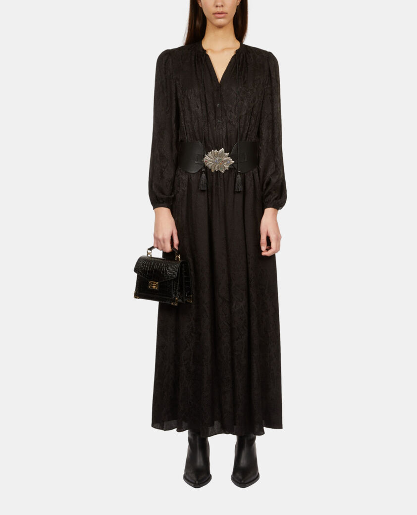 The Kooples WOMEN BLACK wide black leather belt with flower buckle