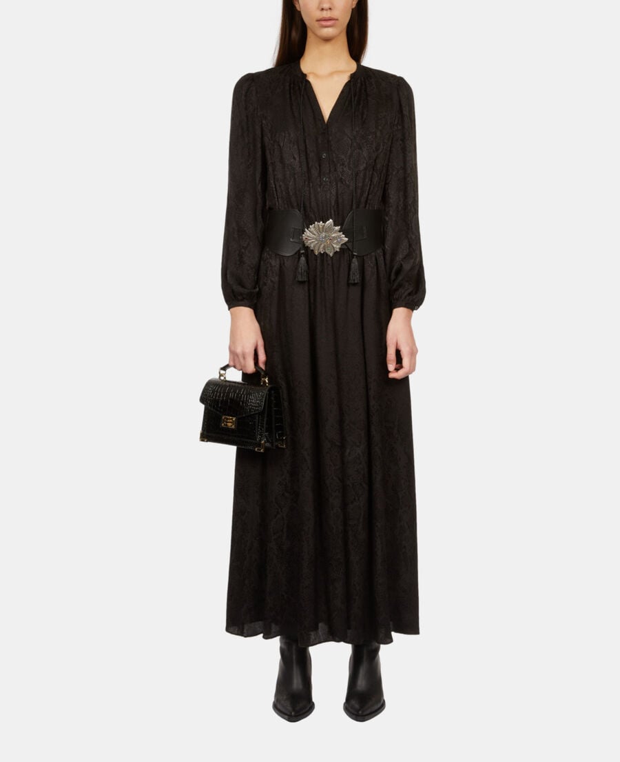 The Kooples WOMEN BLACK wide black leather belt with flower buckle