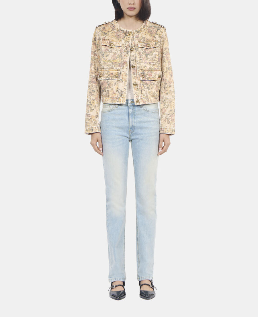The Kooples WOMEN BEIGE LINEN floral print jacket