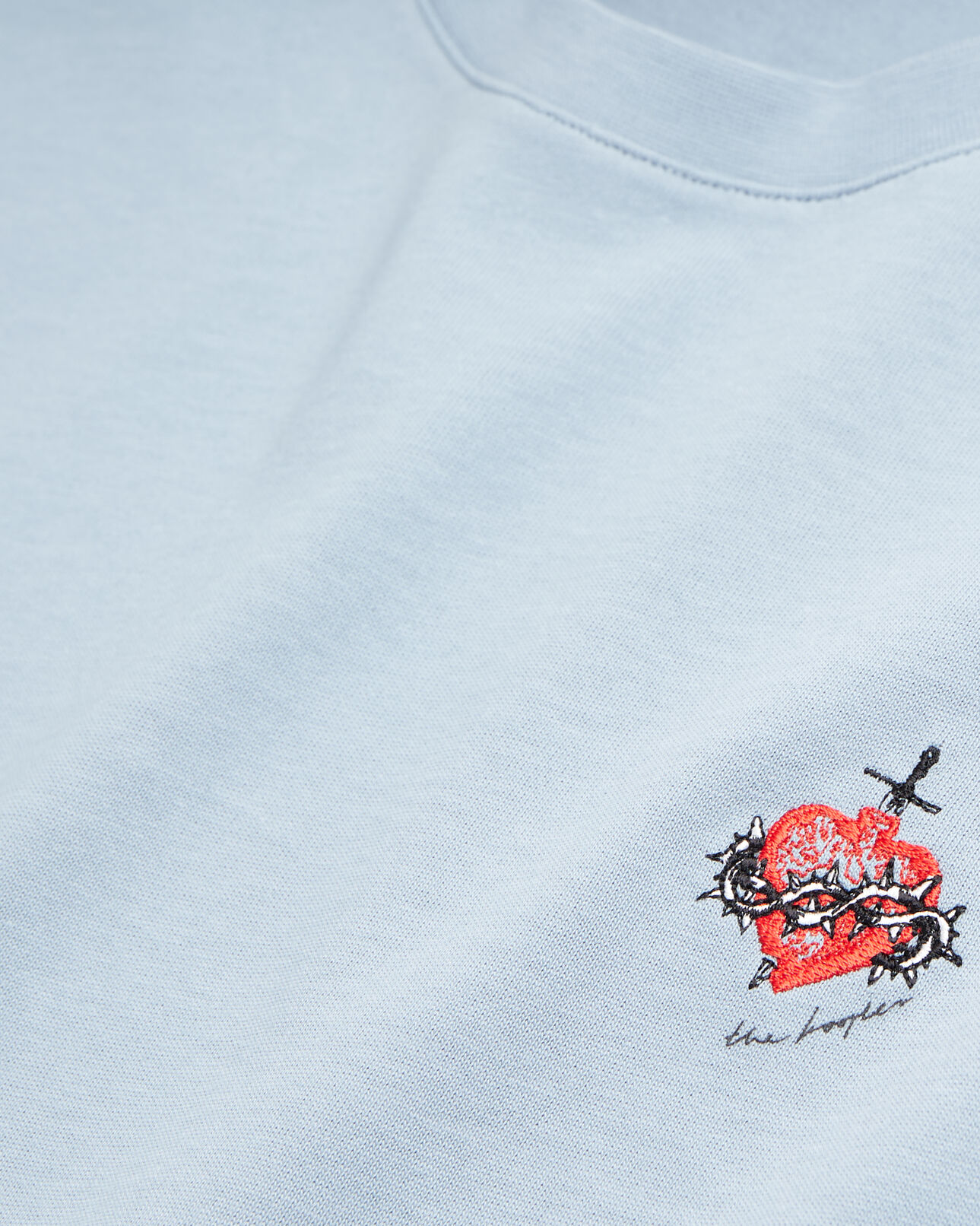 The Kooples MEN BLUE GREY blue t-shirt with dagger through heart embroidery