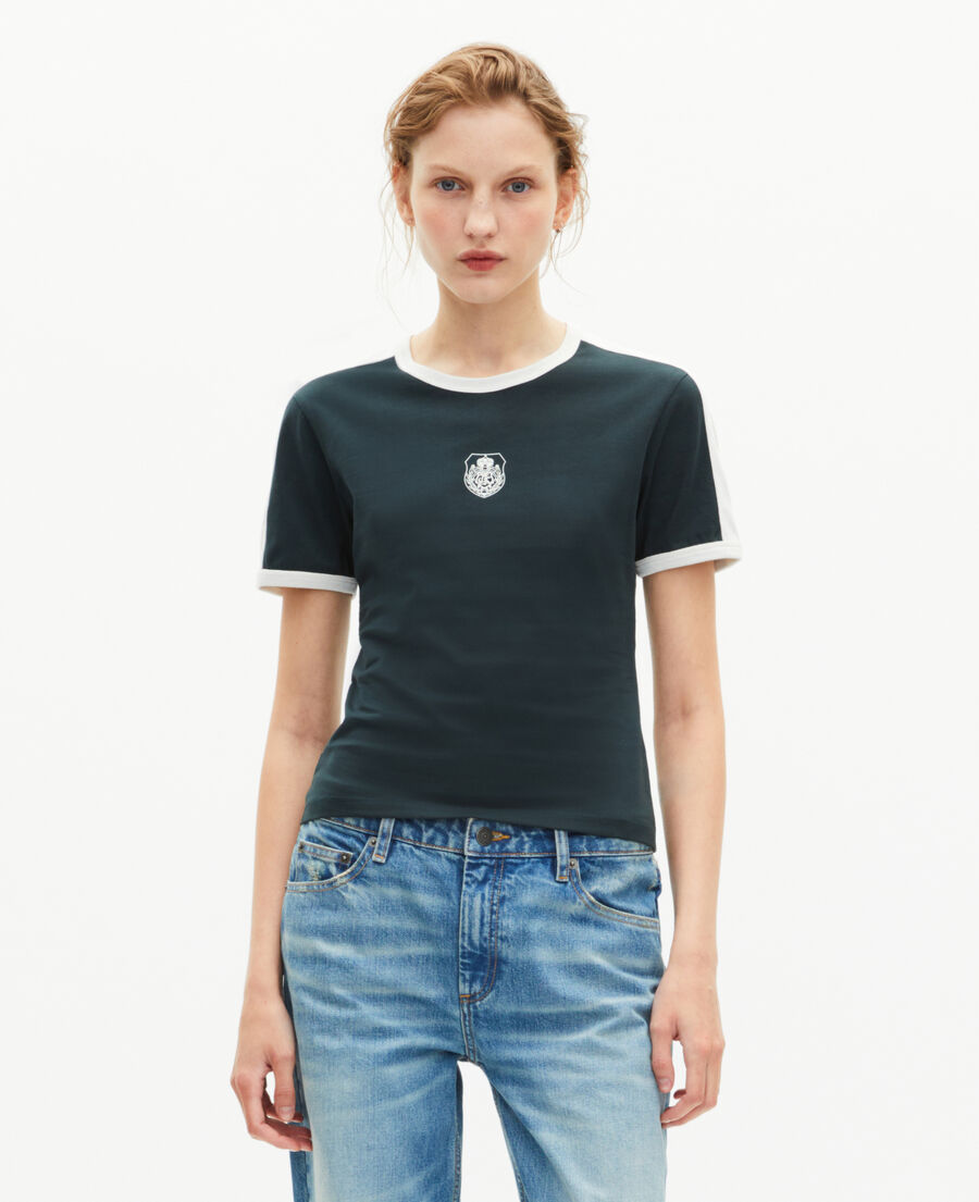 The Kooples FEMME FOREST t-shirt avec blason vert fonc&eacute;