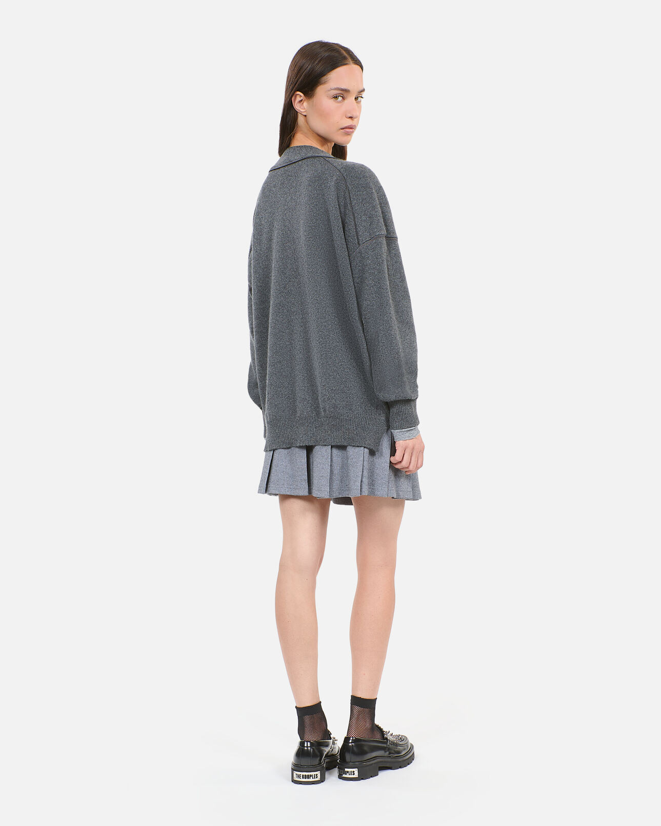 The Kooples WOMEN ANTHRACITE MELANGE grey cashmere cardigan