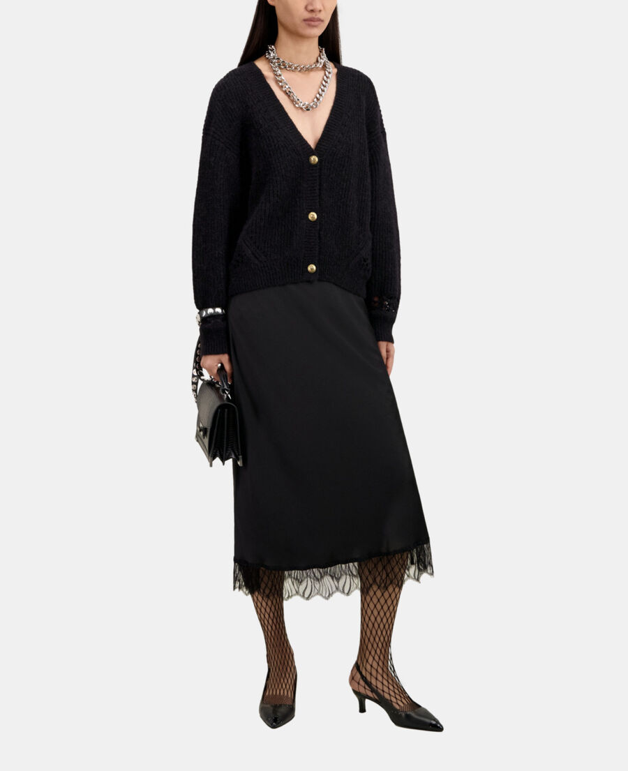 Cardigan noir en laine m?�lang?�e | The Kooples - France