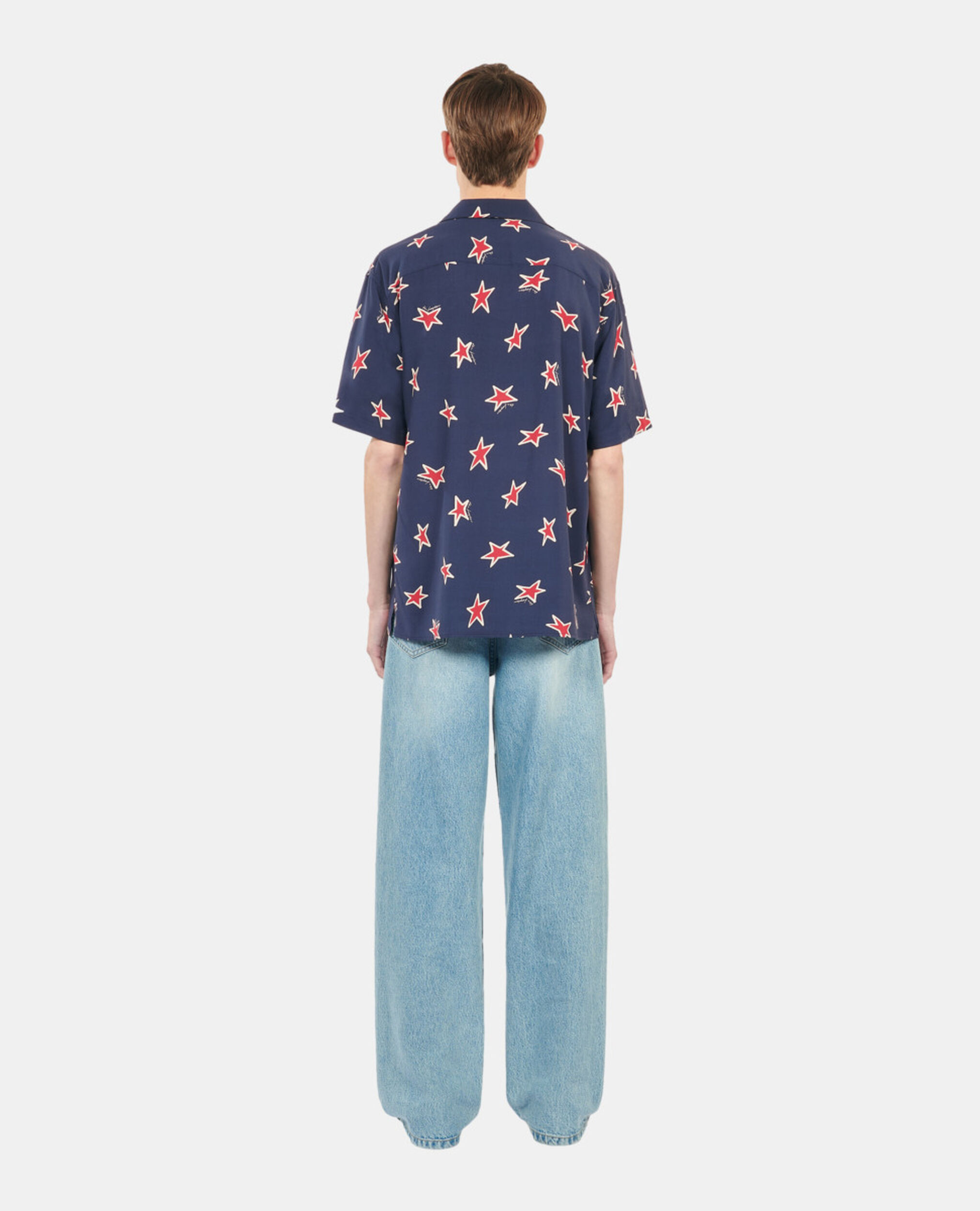 Short-sleeved star printed shirt, NAVY-RED, hi-res image number null