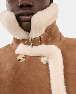 The Kooples WOMEN BROWN-BEIGE short brown shearling coat