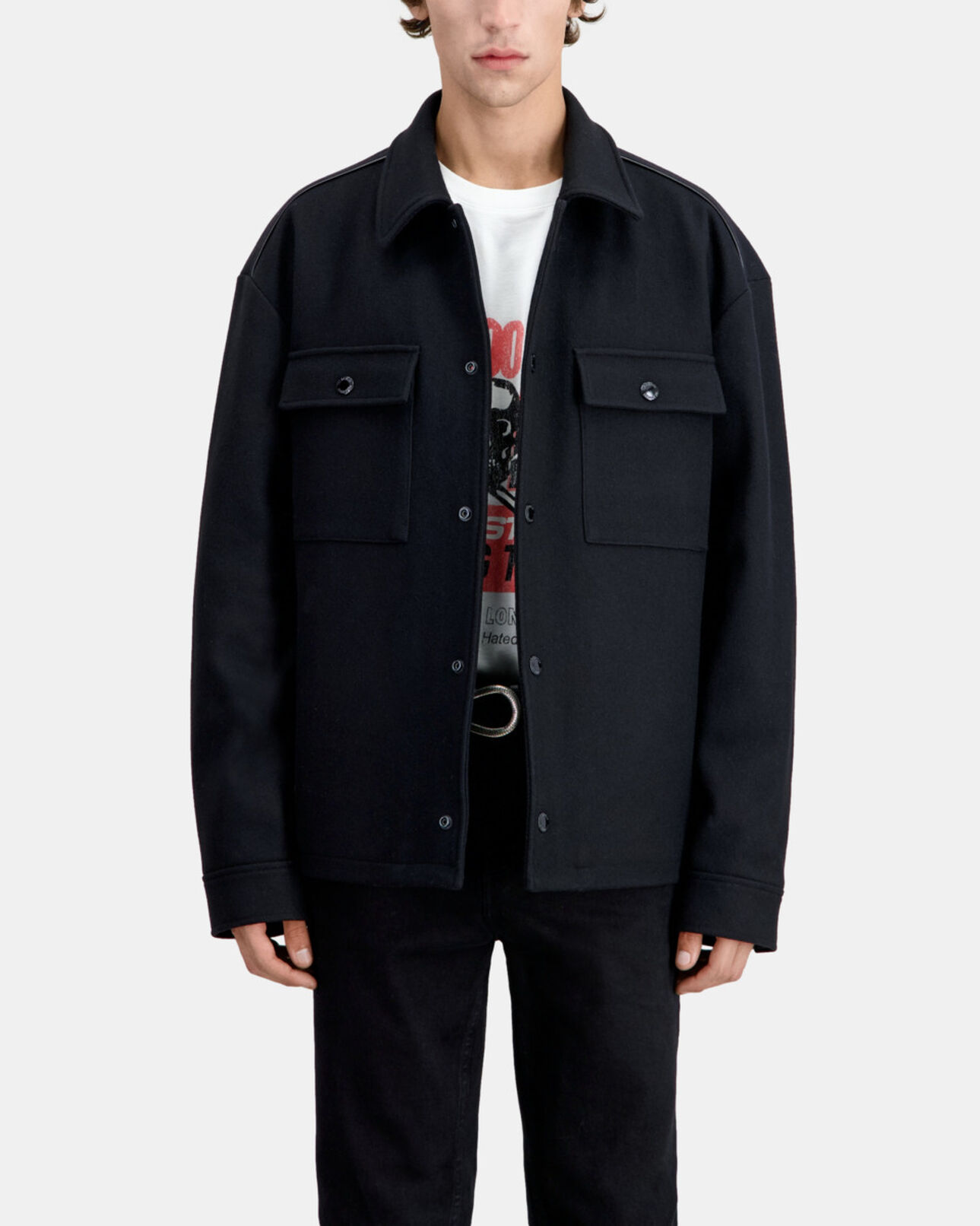 The Kooples MEN BLACK black wool-blend overshirt jacket