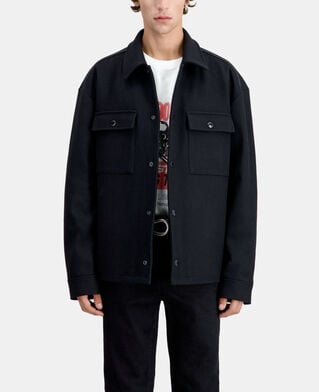 The Kooples HOMME BLACK blouson type surchemise noir en laine mélangée