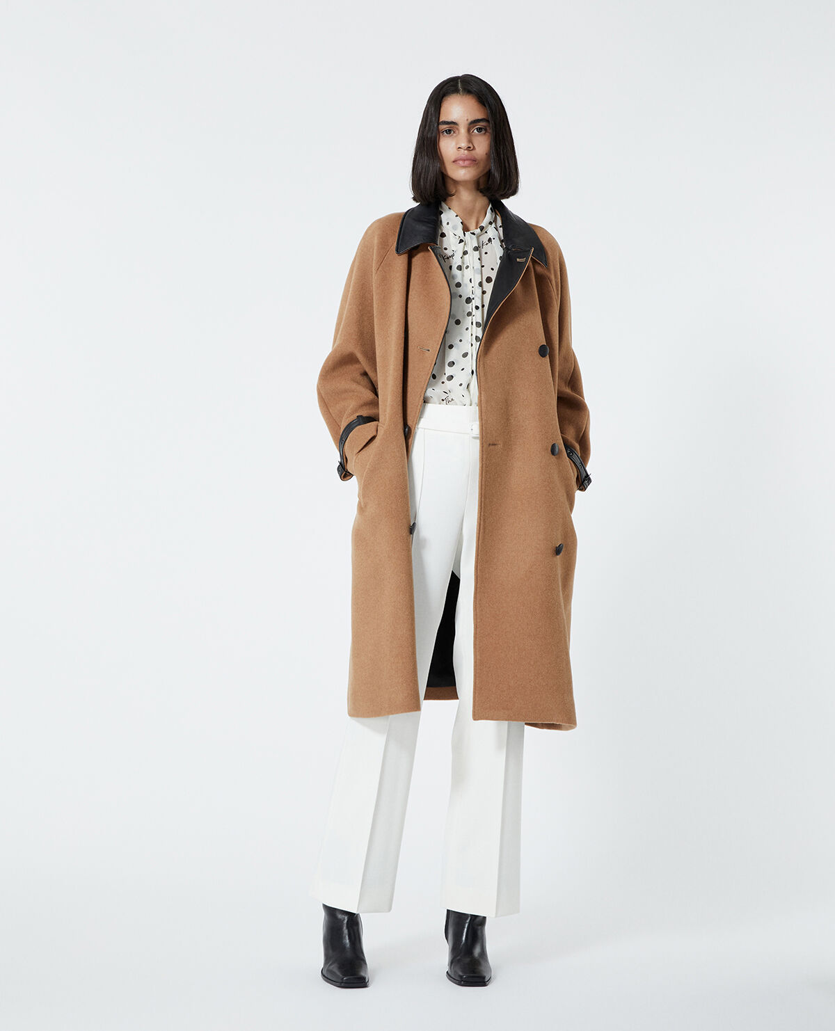 Trench style beige wool coat