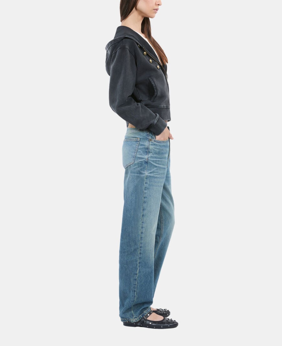 The Kooples WOMEN BLACK WASHED black officer style hoodie