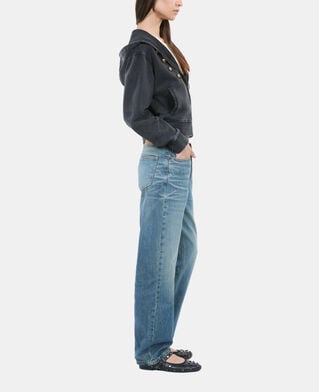 The Kooples WOMEN BLACK WASHED black officer style hoodie