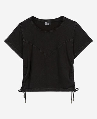 The Kooples F BLACK WASHED black t-shirt with lacing