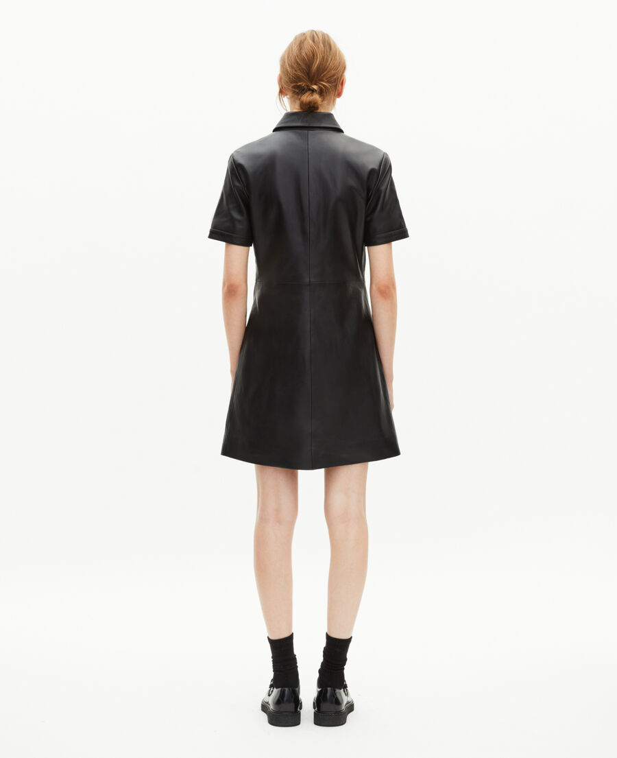The Kooples FEMME BLACK robe courte en cuir noire