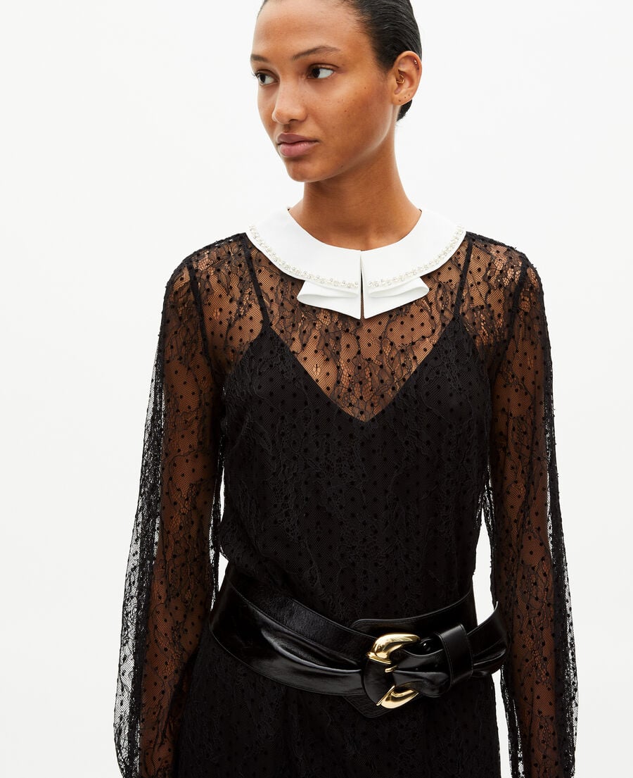 The Kooples DAMEN BLACK kurzes kleid aus spitze mit plumetis und strasssteinen schwarz