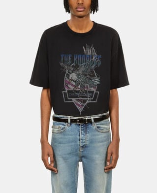 The Kooples MEN BLACK WASHED black t-shirt with chaos eagle serigraphy