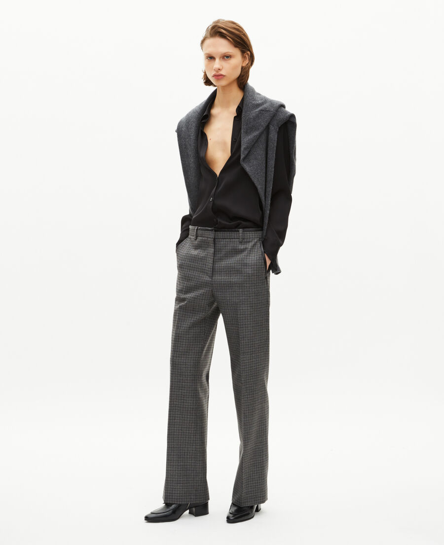 The Kooples FEMME BLACK pantalon tailleur droit en pied de puce noir et gris