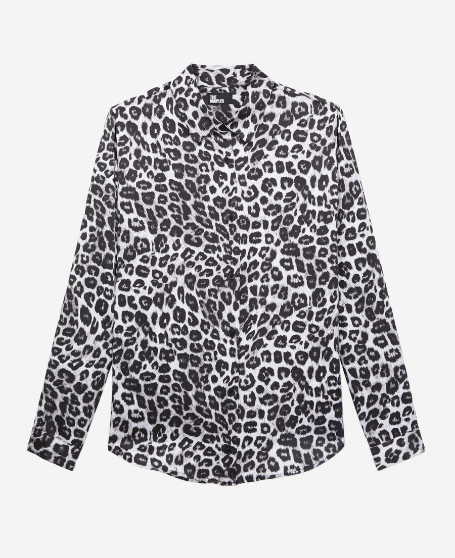The Kooples MUJER BLACK WHITE LEOPARD camisa estampada seda