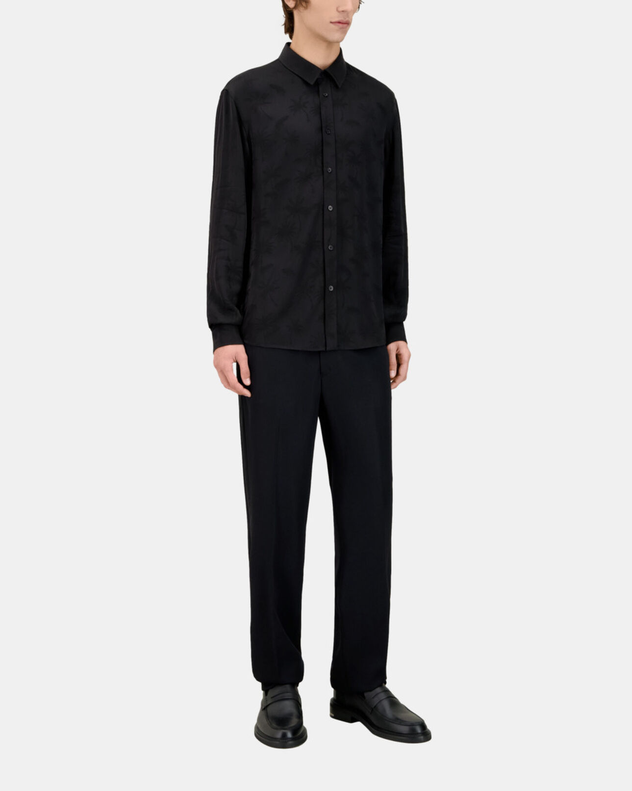 The Kooples MEN BLACK black jacquard shirt with palm trees