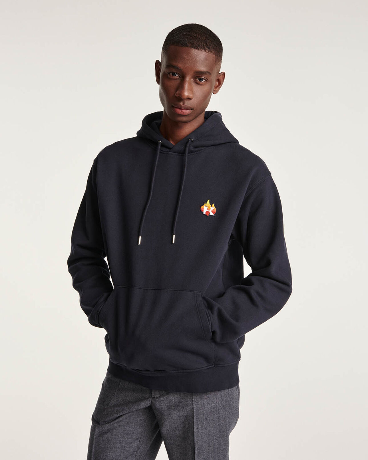 The Kooples MEN NAVY navy sweatshirt hood - embroidered flame logo