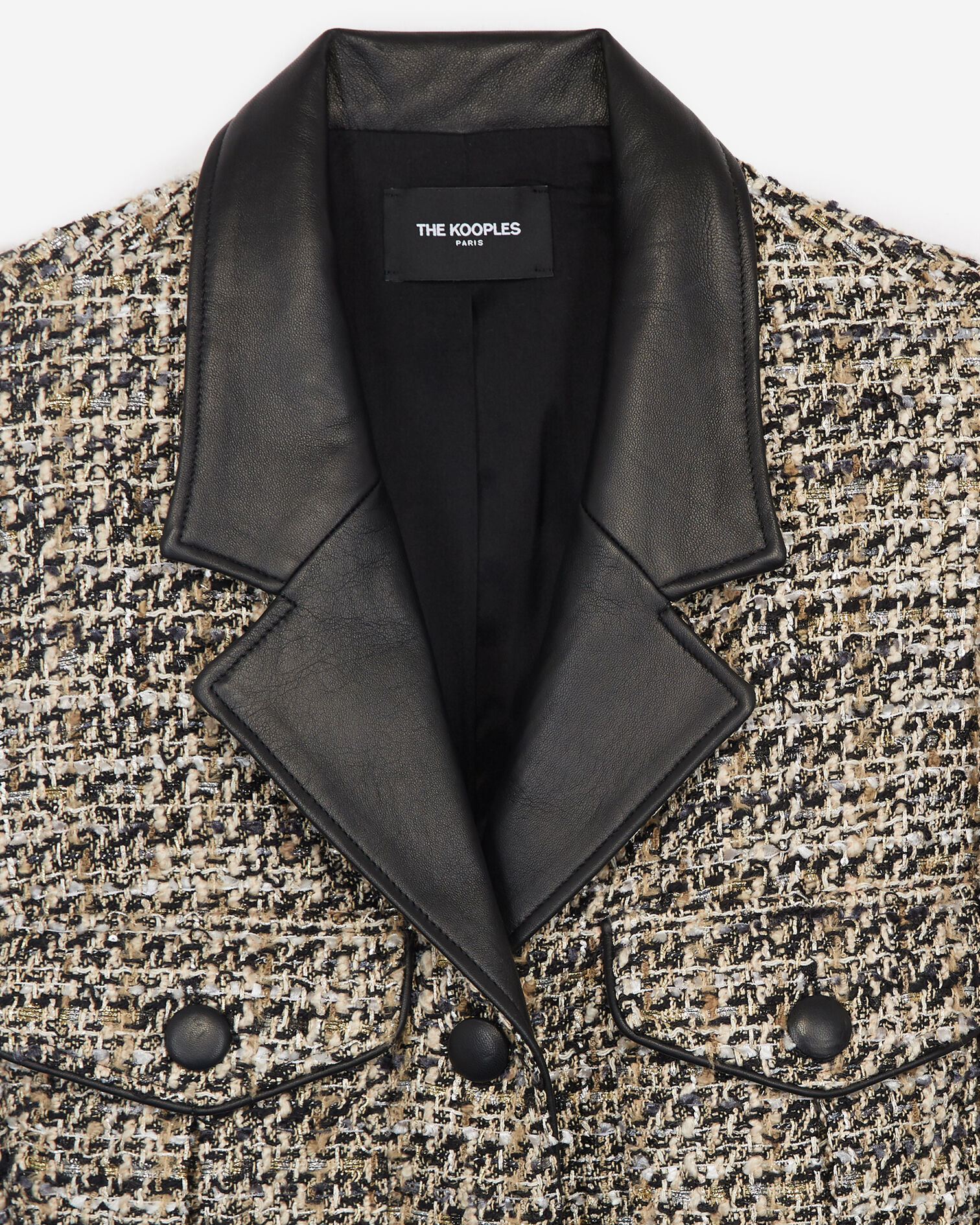  Fitted gray tweed jacket with leather details, GREY BLACK, hi-res image number null