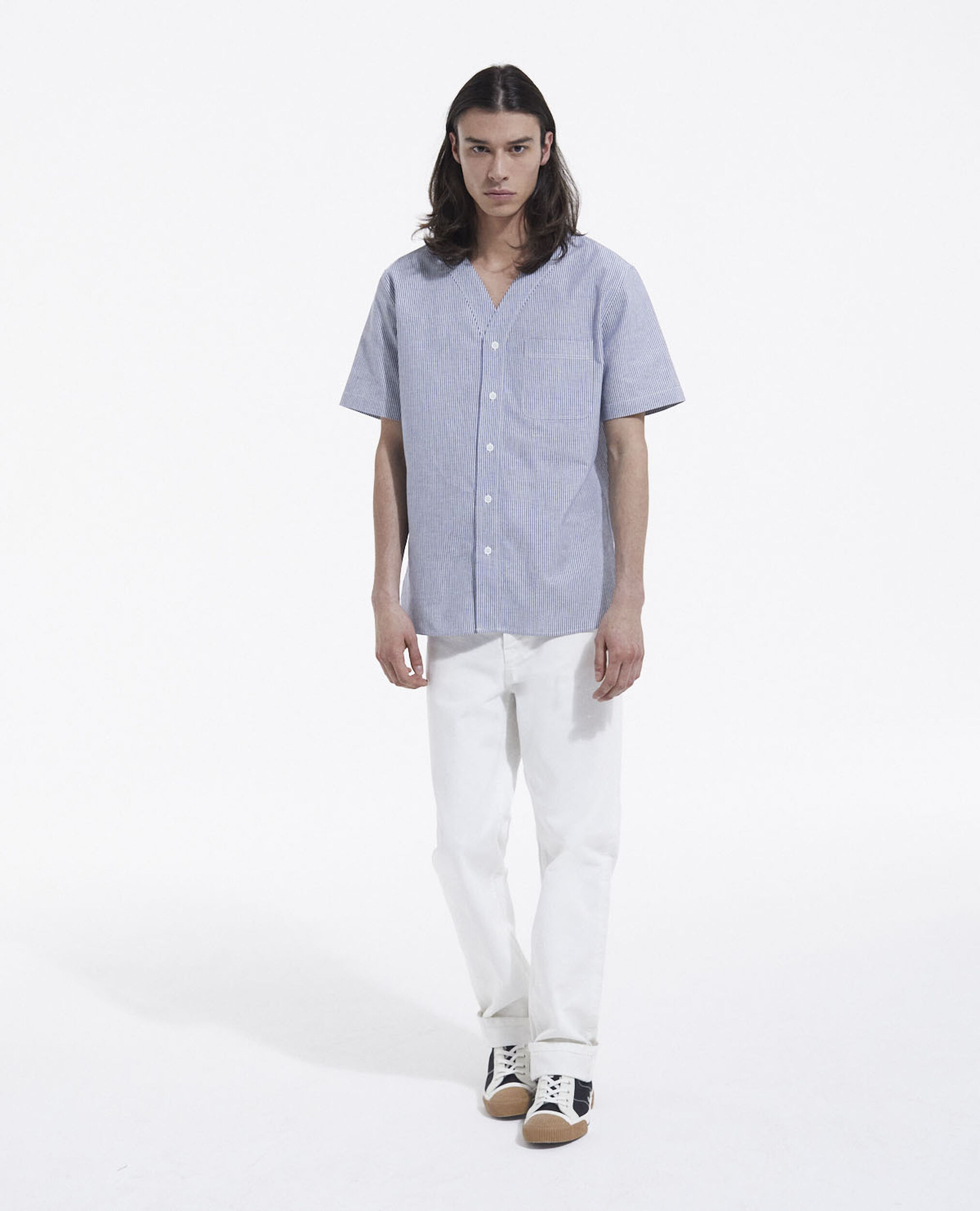 Sky blue cotton shirt with short sleeves, BLUE WHITE, hi-res image number null